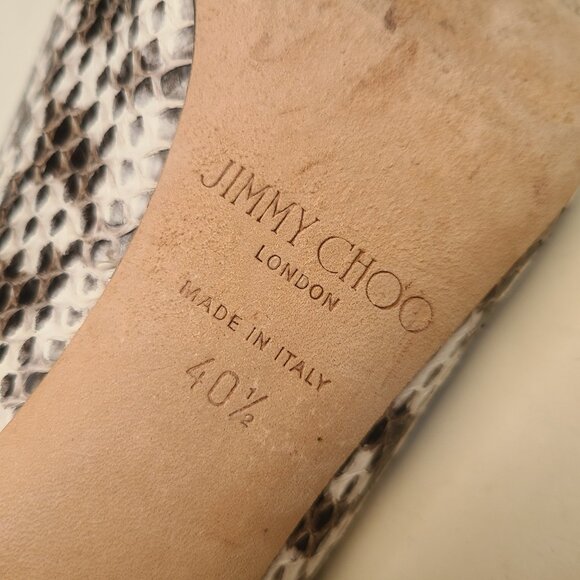 Jimmy Choo Ivory/Brown Snakeskin Open Toe Sandals Pumps Lace Up EU 40.5 - Picture 12 of 16